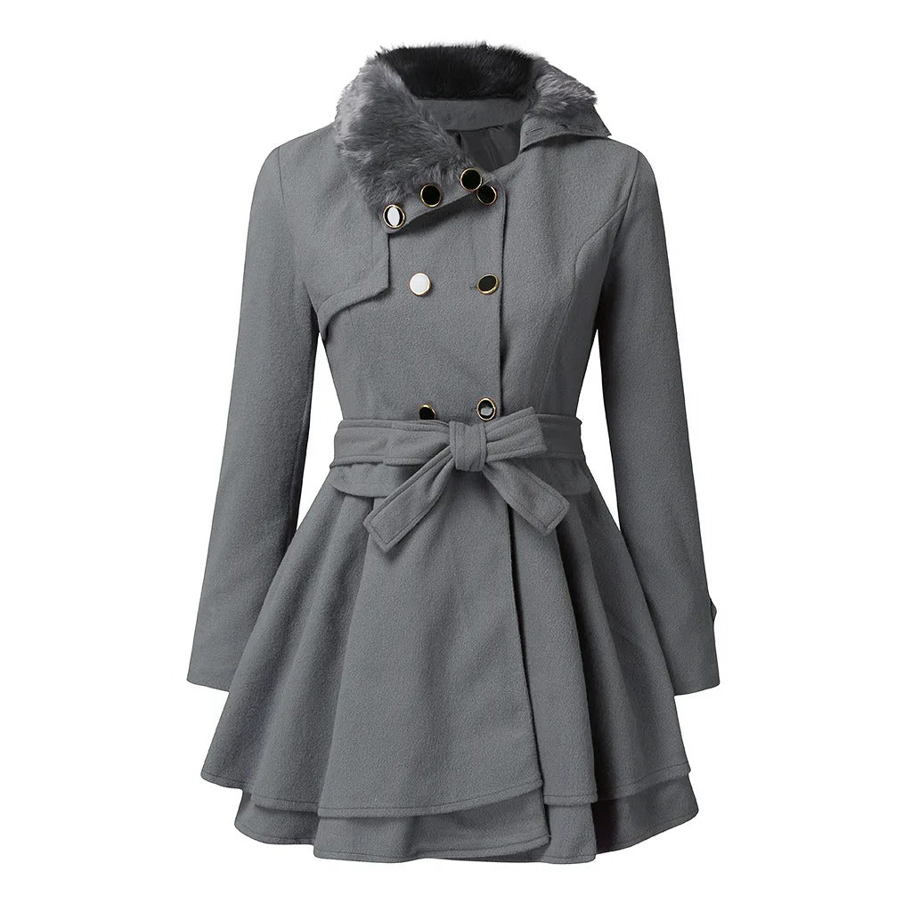 Women's Trench Coat with Faux Fur Collar for Winter Wear by Selouva