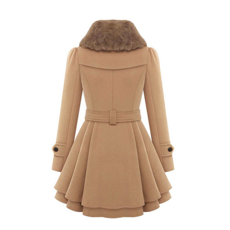 Women's Trench Coat with Faux Fur Collar for Winter Wear by Selouva