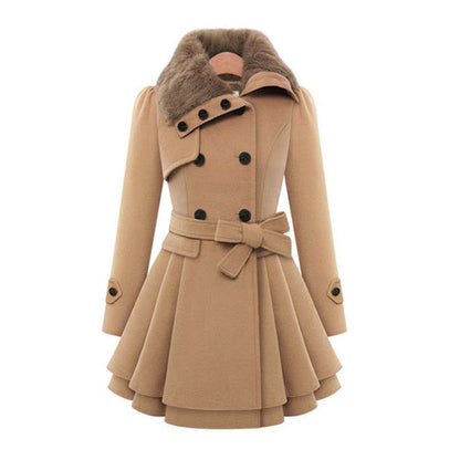 Women's Trench Coat with Faux Fur Collar for Winter Wear by Selouva