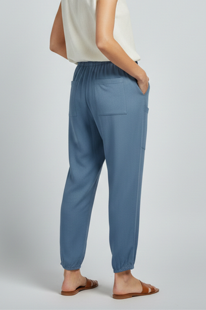 Anna Womens Drawstring Waist Trousers With Button Hem Casual Summer Style by Selouva