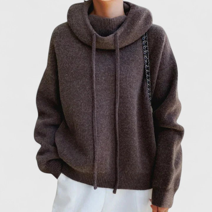 Tin Olive Green Relaxed Fit Drawstring Turtleneck Sweater by Selouva