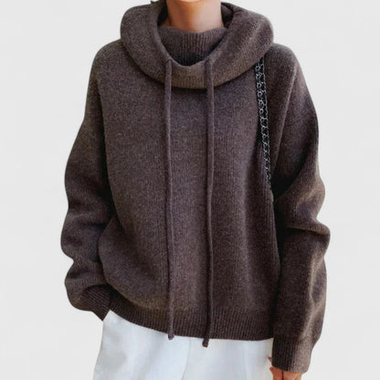 Tin Olive Green Relaxed Fit Drawstring Turtleneck Sweater by Selouva