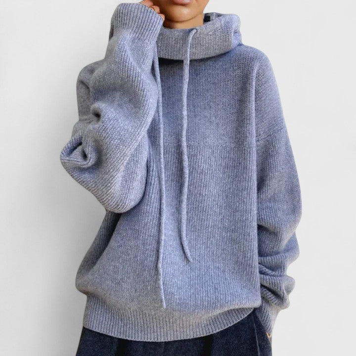 Tin Olive Green Relaxed Fit Drawstring Turtleneck Sweater by Selouva