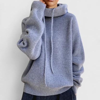 Tin Olive Green Relaxed Fit Drawstring Turtleneck Sweater by Selouva