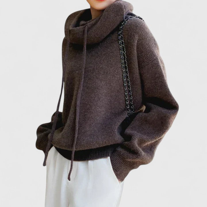Tin Olive Green Relaxed Fit Drawstring Turtleneck Sweater by Selouva