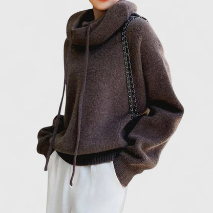 Tin Olive Green Relaxed Fit Drawstring Turtleneck Sweater by Selouva