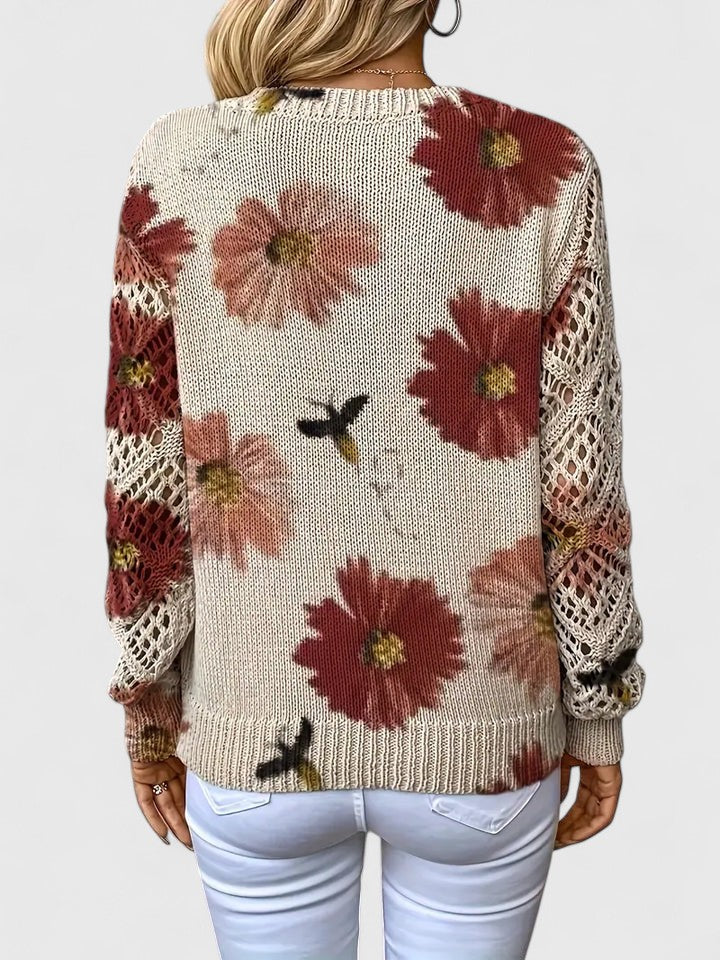 Women's V-Neck Floral Knit Cardigan by Selouva