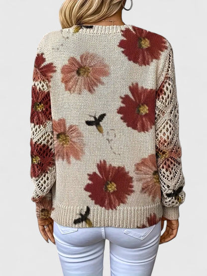 Women's V-Neck Floral Knit Cardigan by Selouva