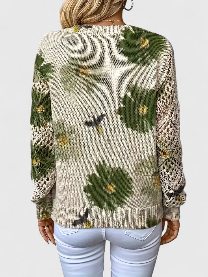 Women's V-Neck Floral Knit Cardigan by Selouva
