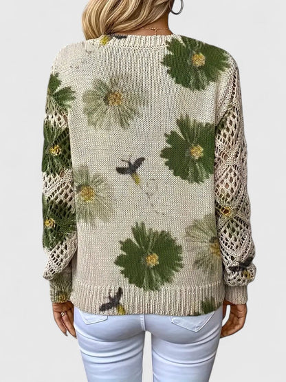 Women's V-Neck Floral Knit Cardigan by Selouva