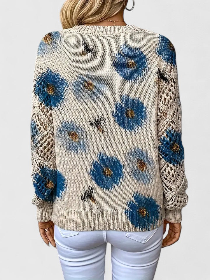 Women's V-Neck Floral Knit Cardigan by Selouva
