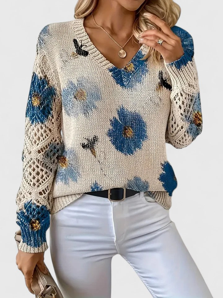 Women's V-Neck Floral Knit Cardigan by Selouva