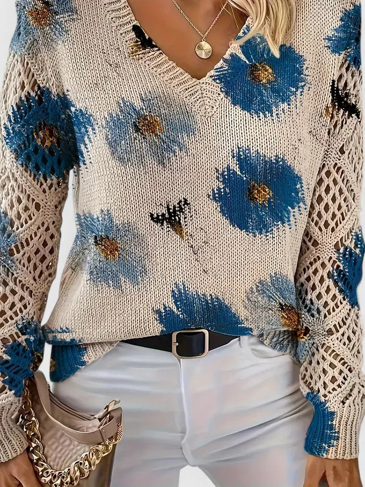 Women's V-Neck Floral Knit Cardigan by Selouva