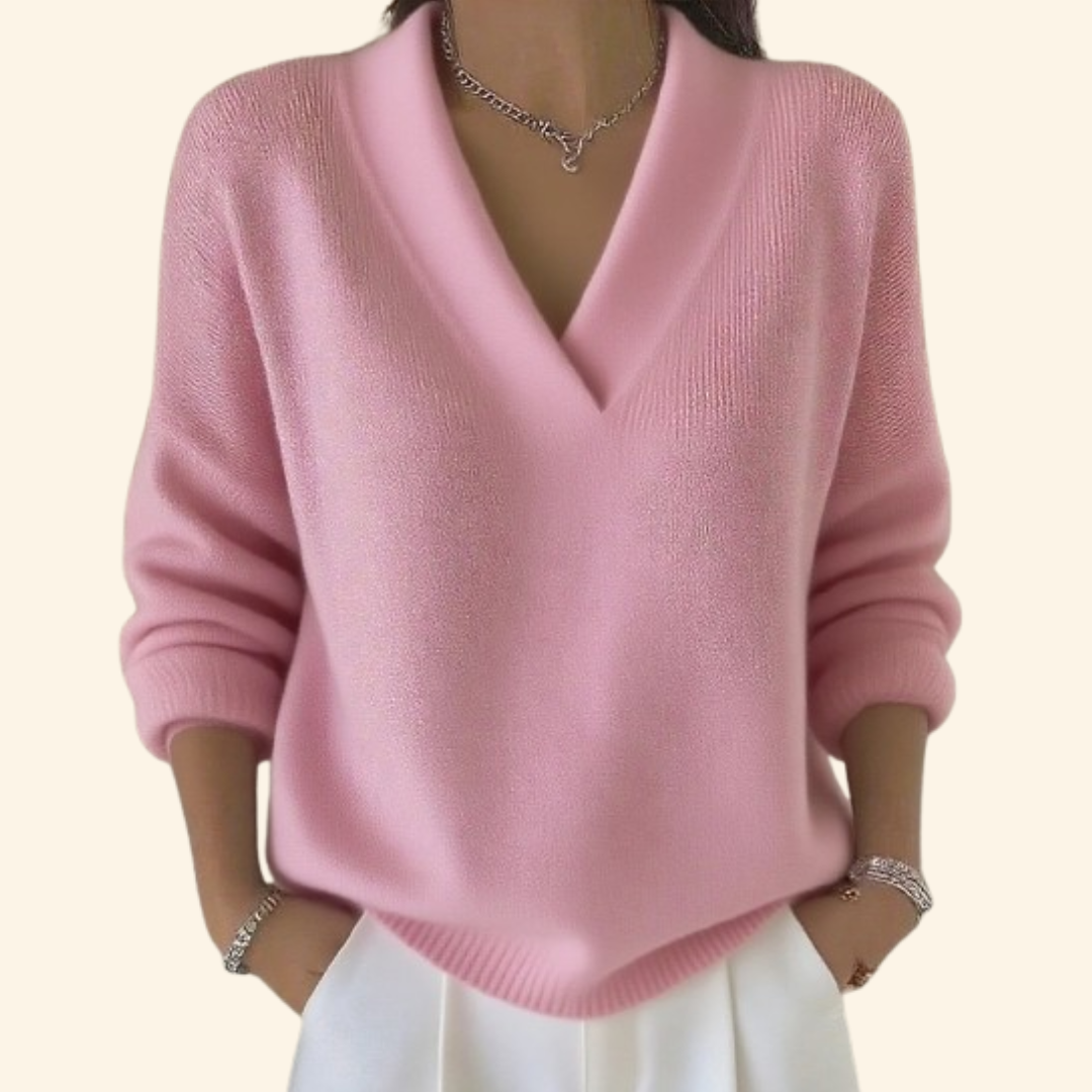 Auvie Elegant V Neck Knit Sweater For Women Burgundy by Selouva