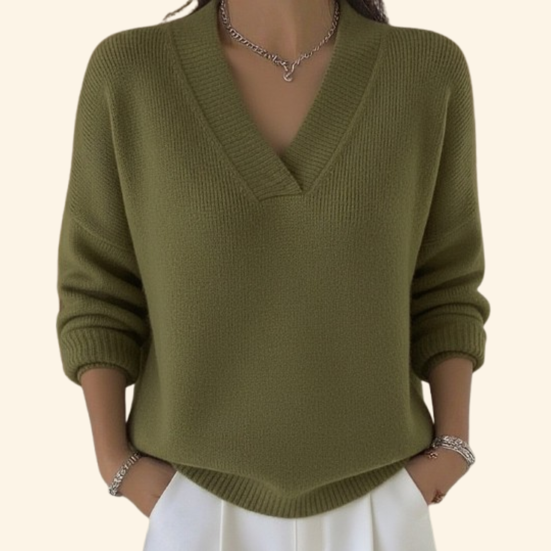 Auvie Elegant V Neck Knit Sweater For Women Burgundy by Selouva