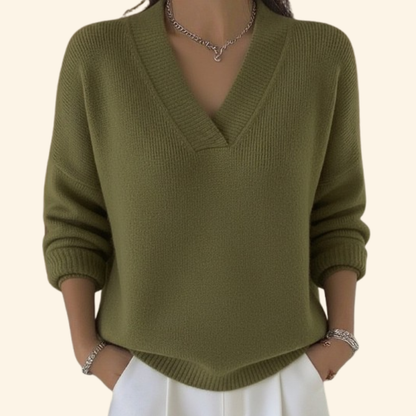 Auvie Elegant V Neck Knit Sweater For Women Burgundy by Selouva