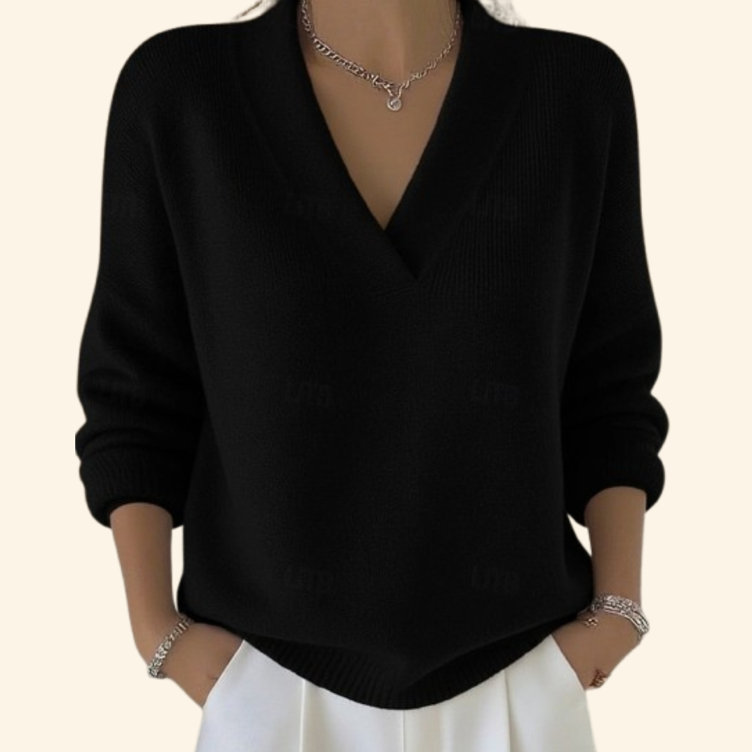 Auvie Elegant V Neck Knit Sweater For Women Burgundy by Selouva