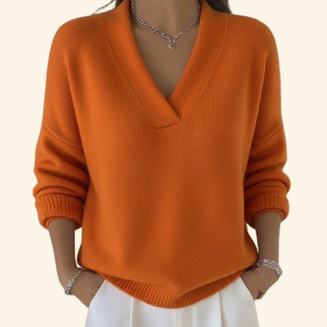 Auvie Elegant V Neck Knit Sweater For Women Burgundy by Selouva