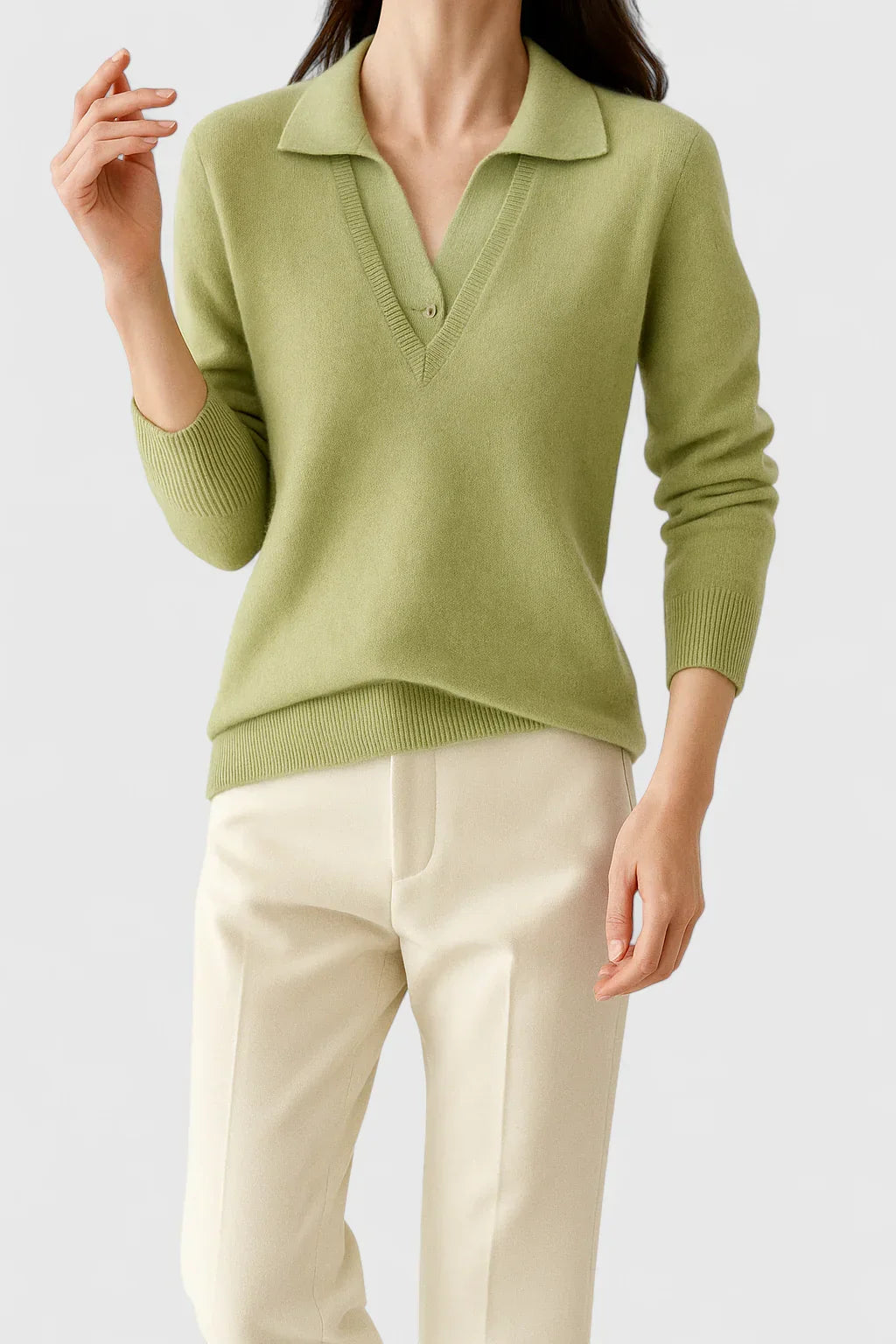 Jovi Elegant Italian Style V Neck Sweater With Contrast Cuff Details by Selouva