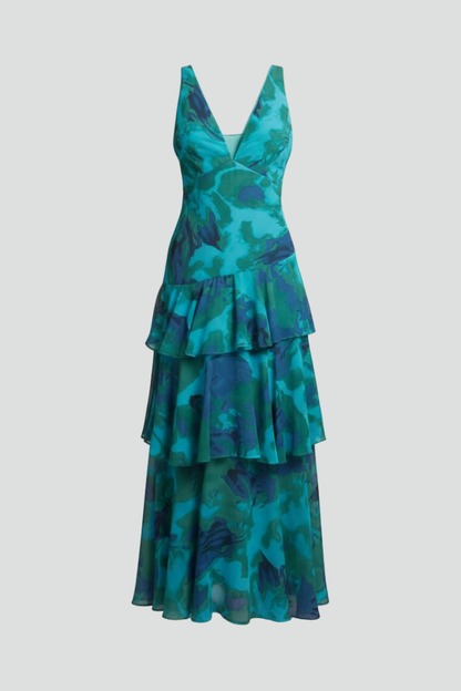 Gabriella | Women’s V-Neck Tiered Skirt Maxi Dress by Selouva