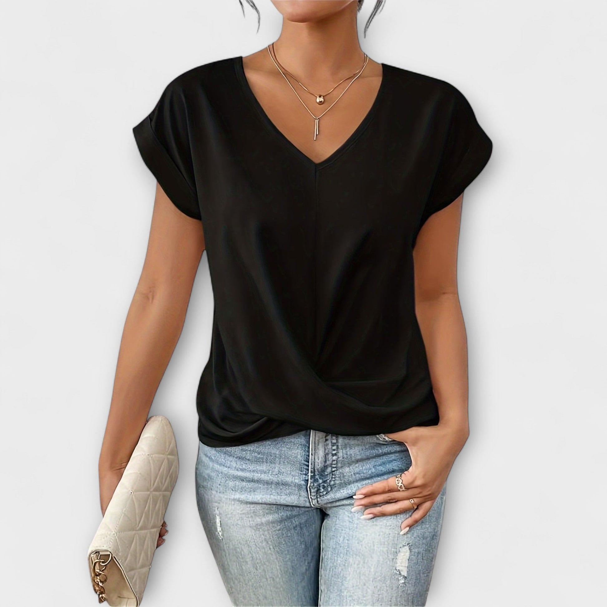 Women's V-Neck Top with Button for Work by Selouva