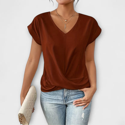Women's V-Neck Top with Button for Work by Selouva