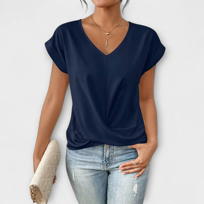 Women's V-Neck Top with Button for Work by Selouva