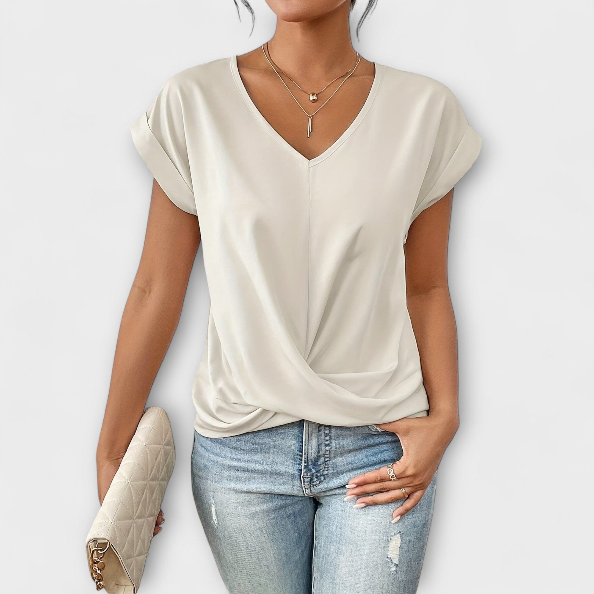 Women's V-Neck Top with Button for Work by Selouva