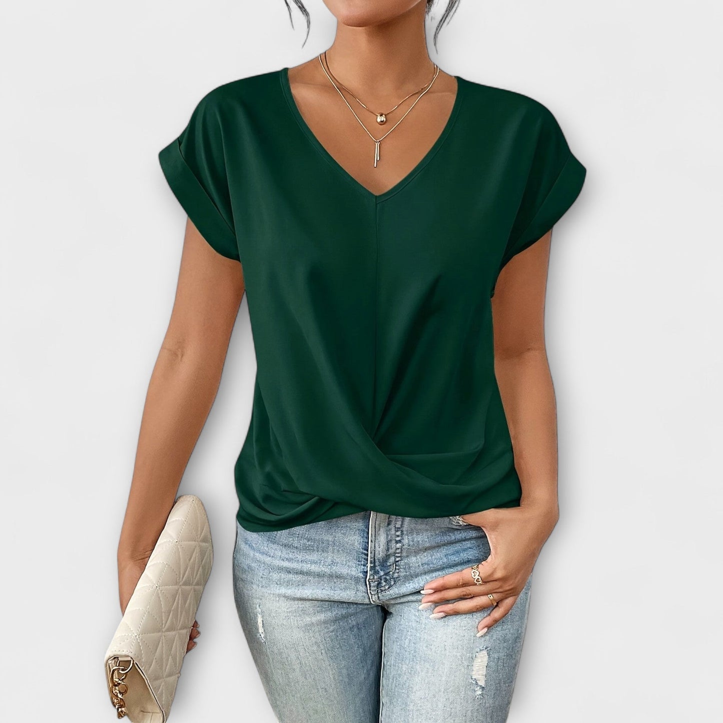 Women's V-Neck Top with Button for Work by Selouva