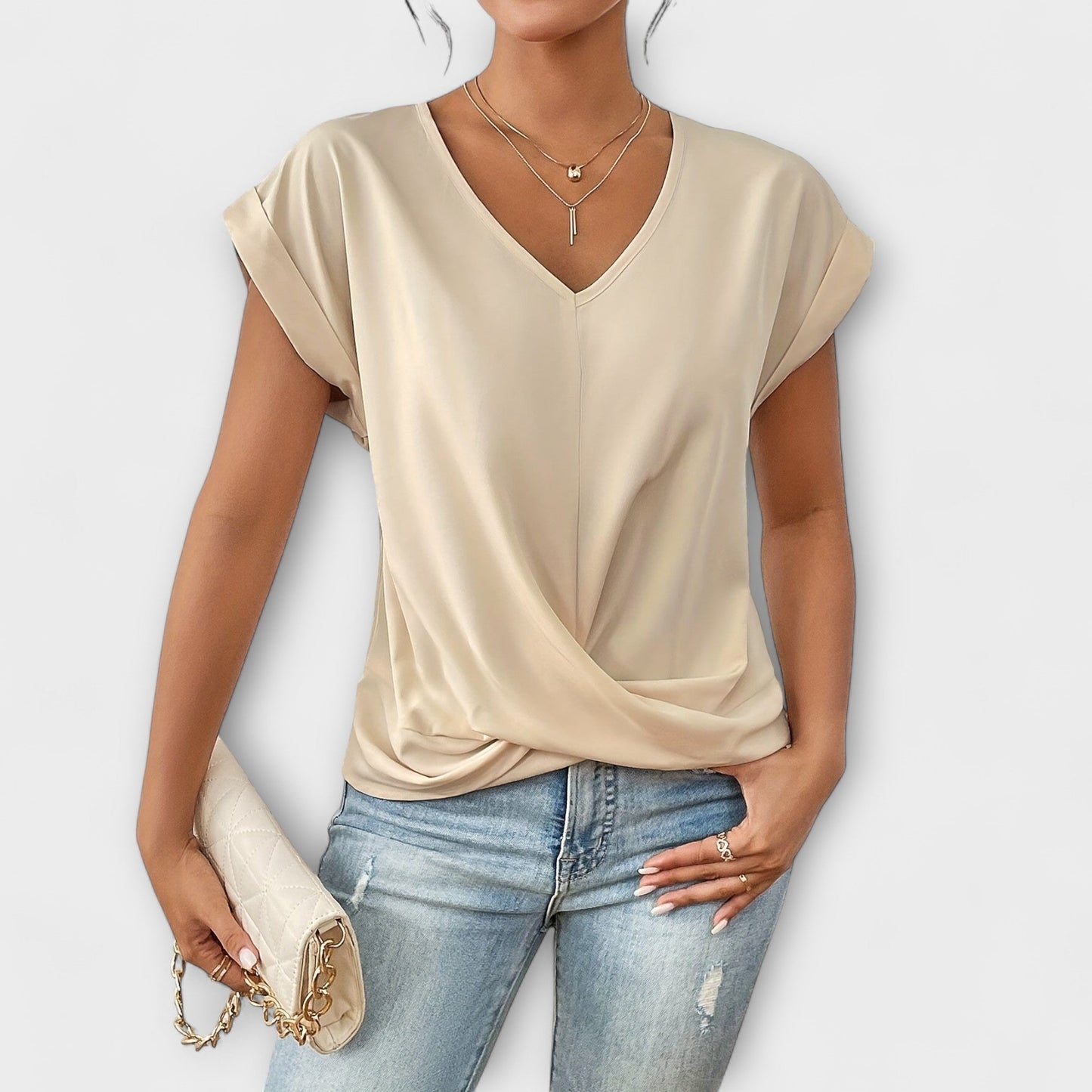 Women's V-Neck Top with Button for Work by Selouva