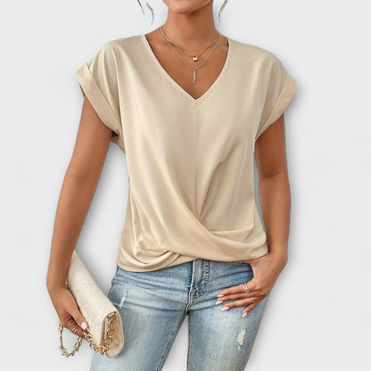 Women's V-Neck Top with Button for Work by Selouva