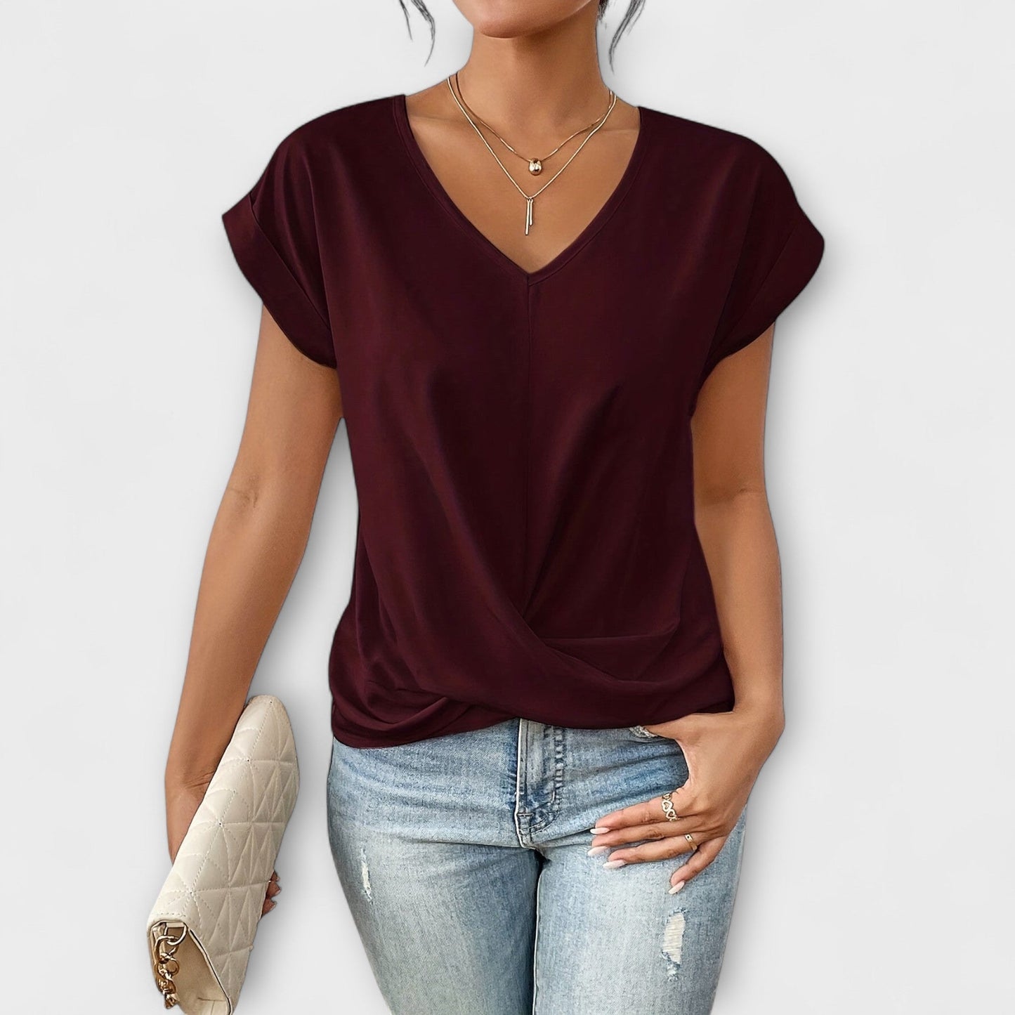 Women's V-Neck Top with Button for Work by Selouva