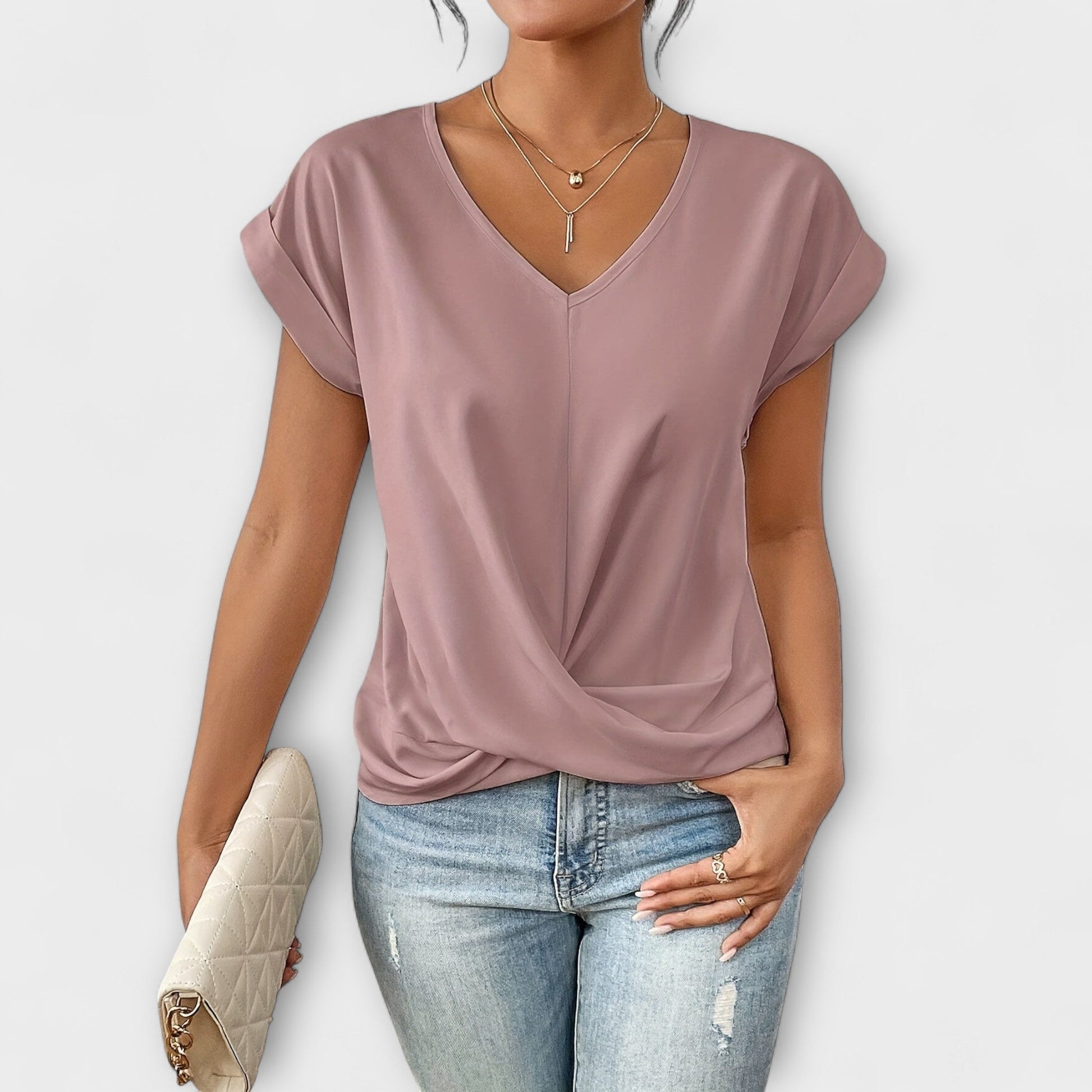 Women's V-Neck Top with Button for Work by Selouva