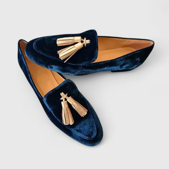 Alessyra Velvet Tassels Loafers Navy Blue Slip On Comfort Shoes by Selouva
