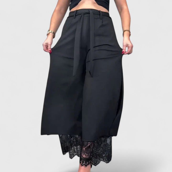 Madonna Sophisticated Wide Leg Pants With Lace Accents by Selouva