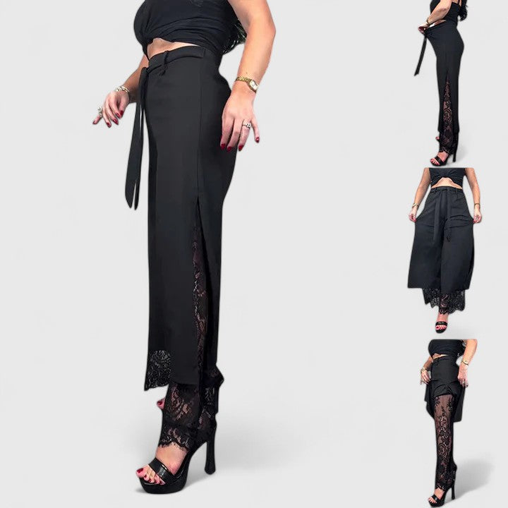 Madonna Sophisticated Wide Leg Pants With Lace Accents by Selouva