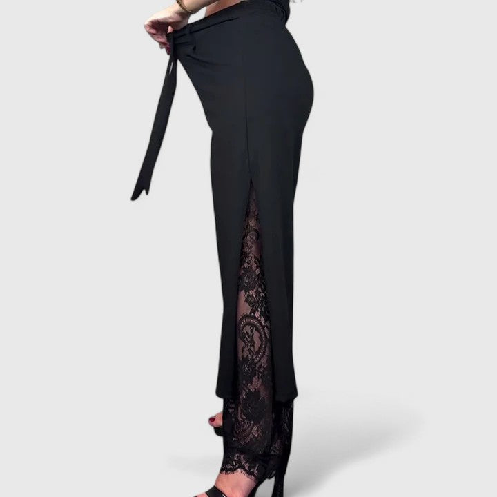 Madonna Sophisticated Wide Leg Pants With Lace Accents by Selouva