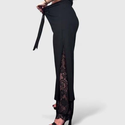 Madonna Sophisticated Wide Leg Pants With Lace Accents by Selouva