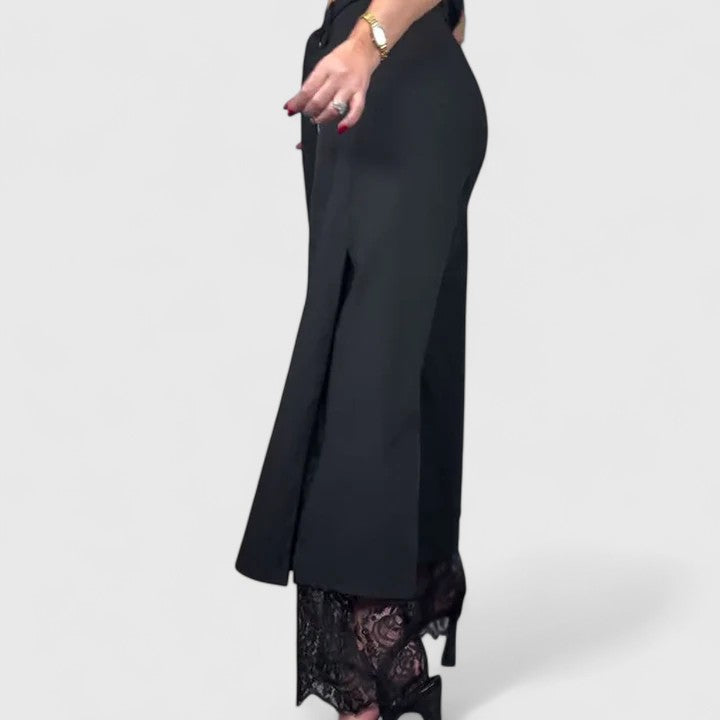 Madonna Sophisticated Wide Leg Pants With Lace Accents by Selouva