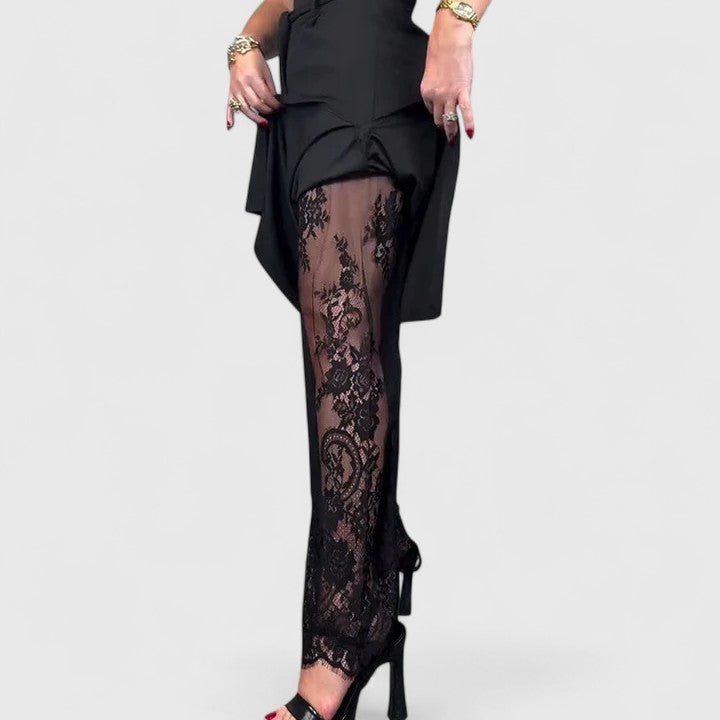 Madonna Sophisticated Wide Leg Pants With Lace Accents by Selouva