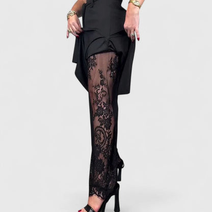 Madonna Sophisticated Wide Leg Pants With Lace Accents by Selouva