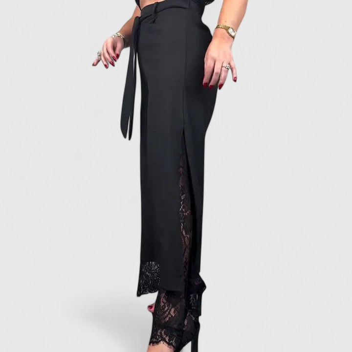 Madonna Sophisticated Wide Leg Pants With Lace Accents by Selouva