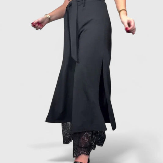 Madonna Sophisticated Wide Leg Pants With Lace Accents by Selouva