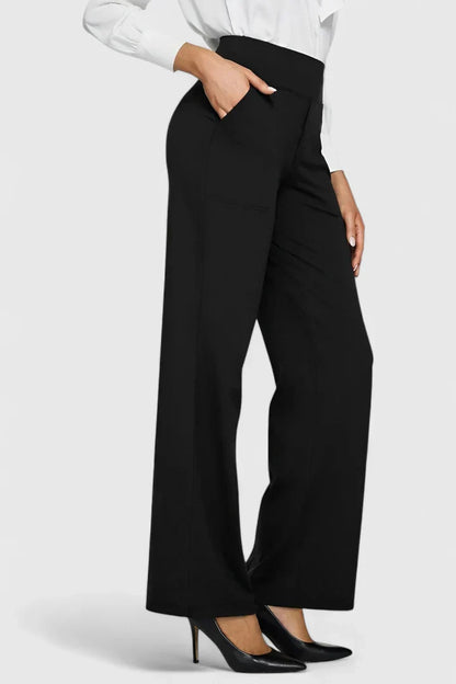 Ame Elegant Wide Leg Pants With Elastic Waistband And Pockets by Selouva