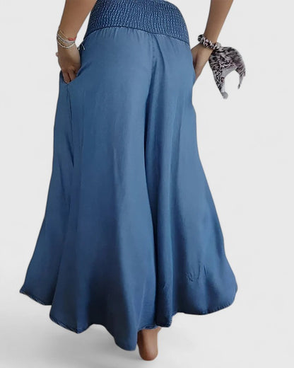 Elona Comfortable Wide Leg Pants With Stretch Waistband For Women by Selouva