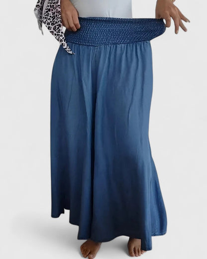 Elona Comfortable Wide Leg Pants With Stretch Waistband For Women by Selouva