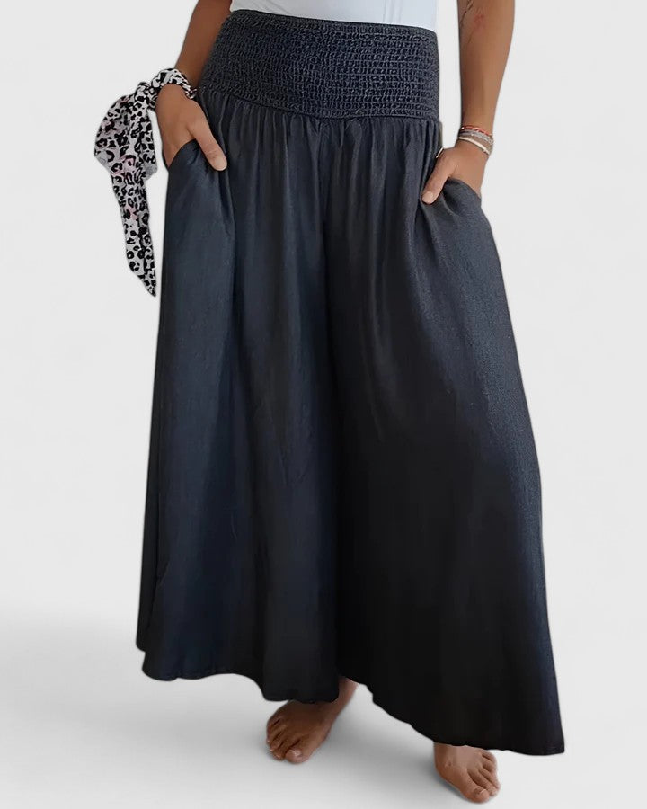 Elona Comfortable Wide Leg Pants With Stretch Waistband For Women by Selouva