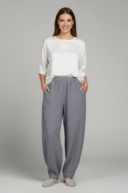 Chloe Womens Wide Leg Elastic Waist Trousers With Side Pockets by Selouva